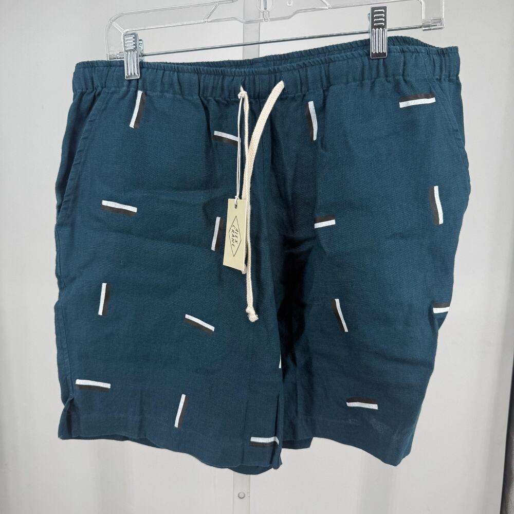 Alex Crane Bo Shorts Mens XL Green Drawstring Linen Striped Comfort Summer NWT